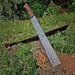 17-inch-Hand-Forged-Damascus-steel-Machete-Hunting-knife-with-Rose-wood-handle-Handmade-Hand-Forged-Includes-Beautiful-Leather-Sheath