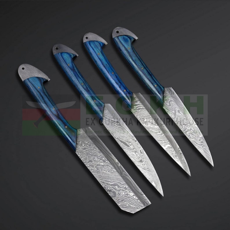 5 to 6 Damascus Kitchen Chef Knives, Set of 4 Pieces