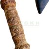 11-inch-Traditional-Carving-Handle-Historic-Khukuri-Rat-tail-tang-Highly-polished-blade-with-Black-Leather-Sheath-Handmade-by-EGKH-in-Nepal