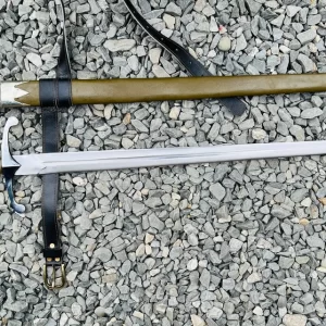 33" Bastard Sword Custom Hand Forged Blade – High Carbon Steel Machete - Leather Wrapped Rosewood Handle